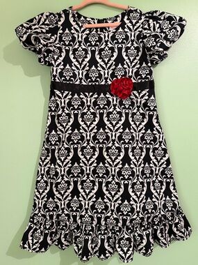 Hanna Andersson Black and White Damask Party Tea Dress 6 7